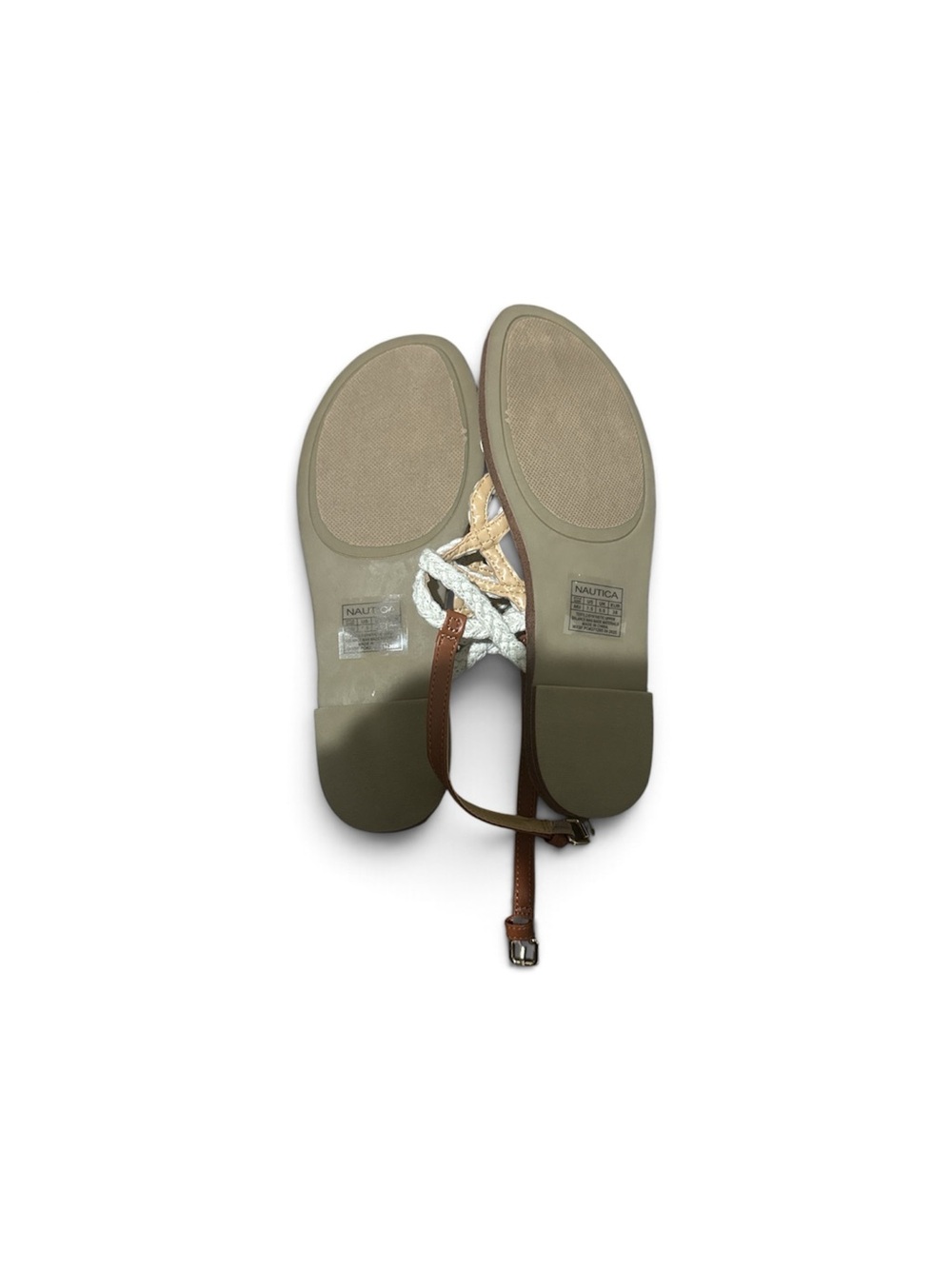 Nautica Braided White and Brown Ankle-Strap Sandals